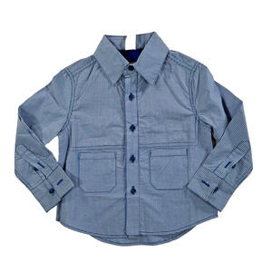 Tia Cibani Kids Button Down Shirt Boys Size 2 Blue Vest Patchwork Long Sleeve